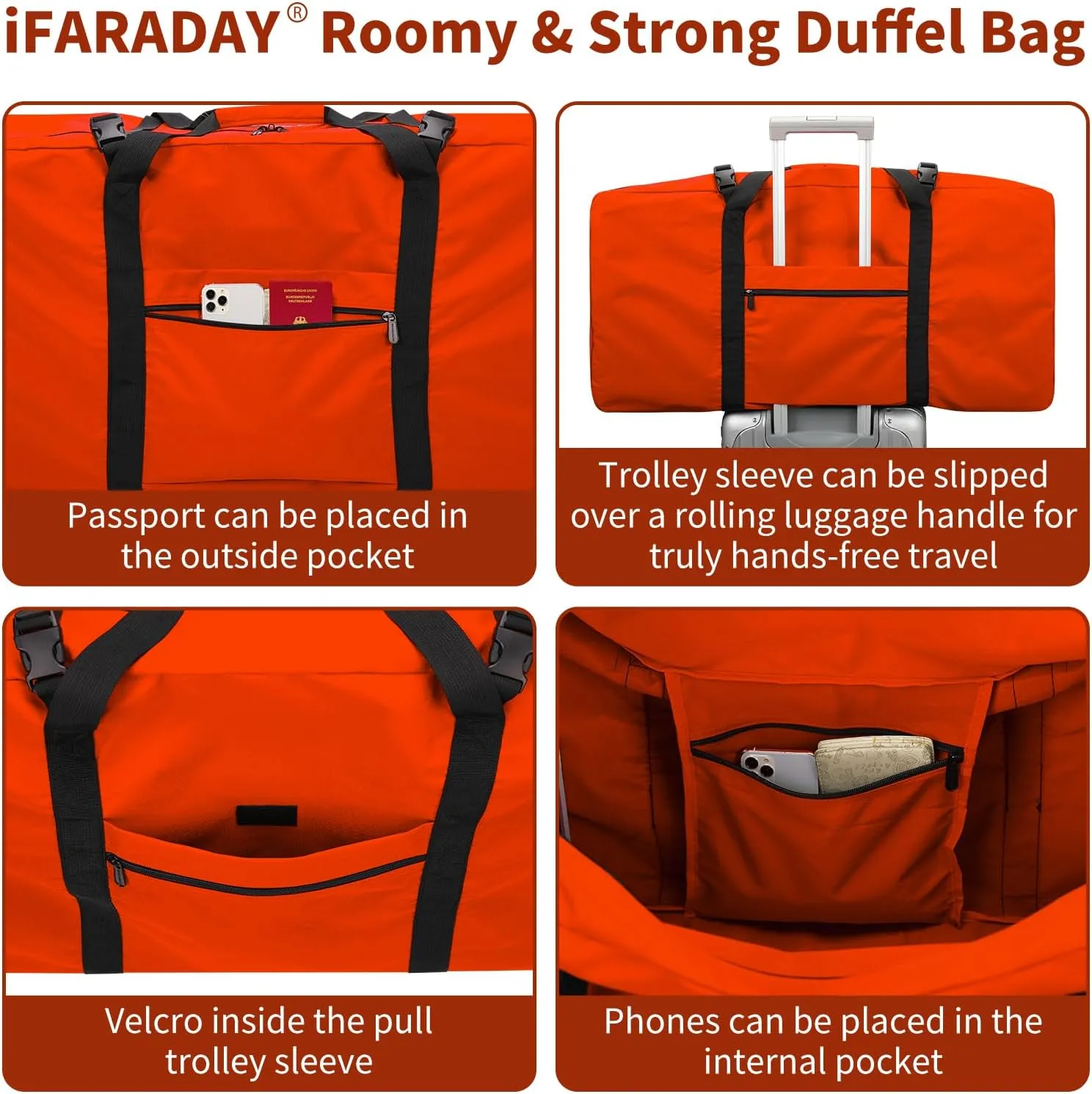 110L Extra Large Duffel Bag 32.5 inch Travel Duffle Bag lightweight Luggage Storage Bag for Outdoor, Camping, Sport-Orange