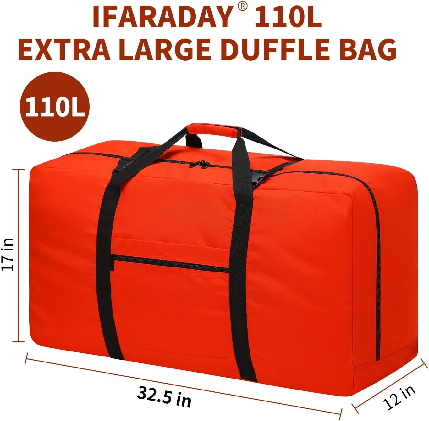 110L Extra Large Duffel Bag 32.5 inch Travel Duffle Bag lightweight Luggage Storage Bag for Outdoor, Camping, Sport-Orange