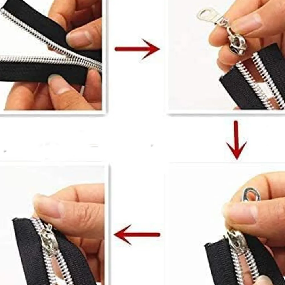 #5 Silver Metallic Nylon Coil Zipper Tape by The Yard Bulk Coil Zipper Roll 10 Yards with 20pcs Pulls for DIY Sewing Craft Bags (Red Tape)