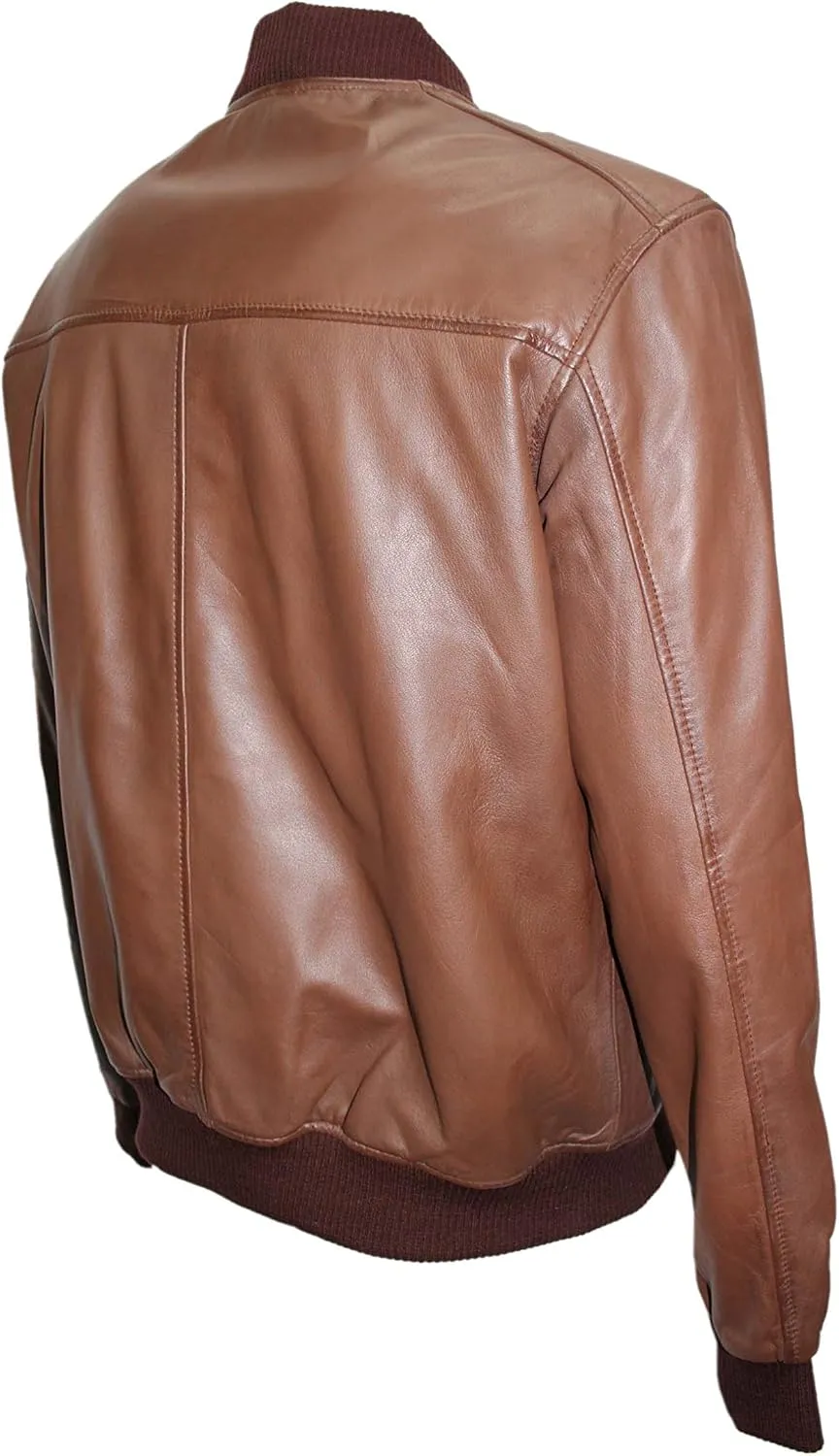 70'S Retro Bomber Men's Brown Classic Soft Italian Nappa Leather Jacket 1229