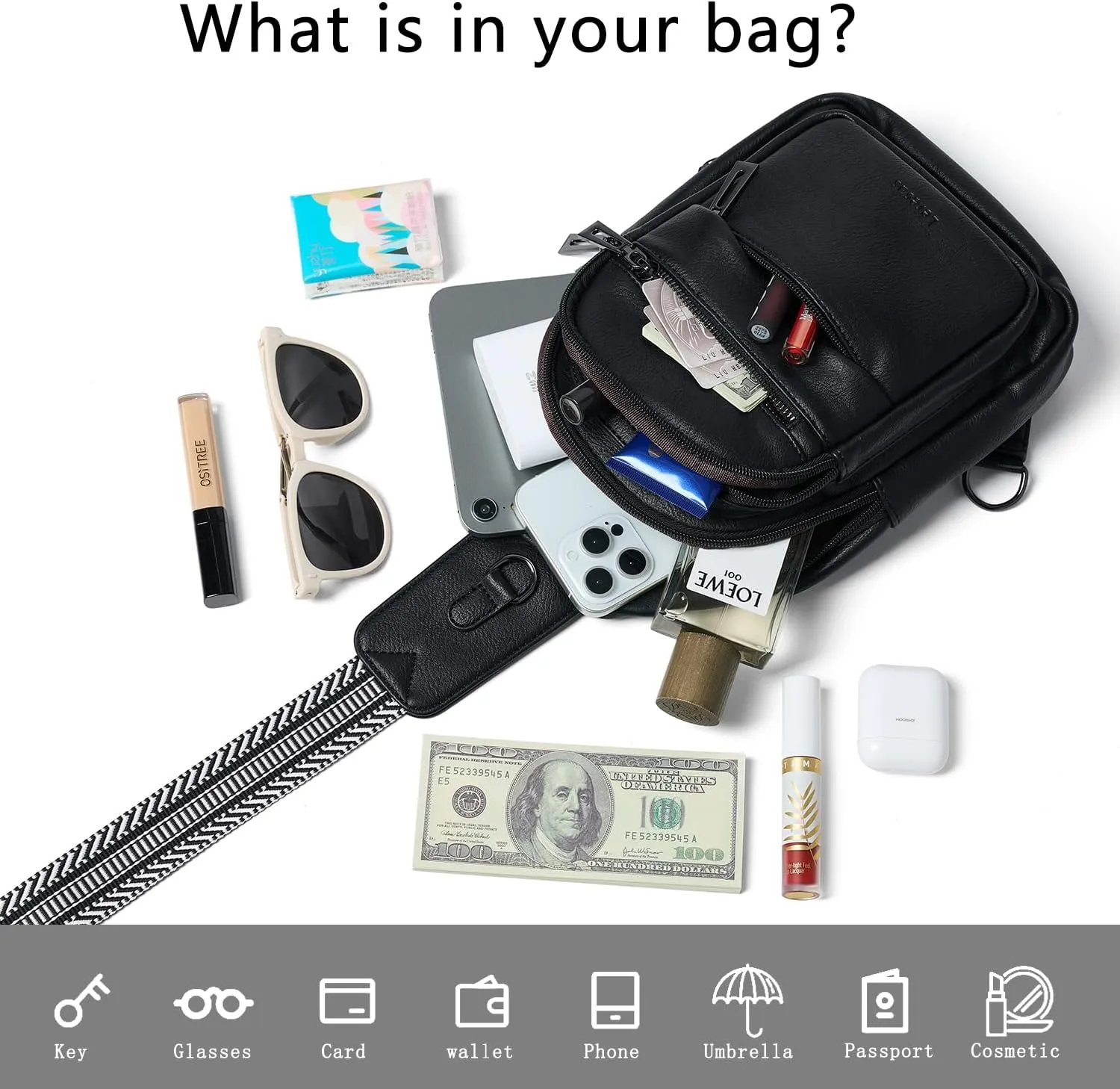 7L Sling Bag for Women Crossbody Bag Sling Purse Fanny Packs Vegan Leather Chest Bag Trendy Handbag Travel Anti Theft