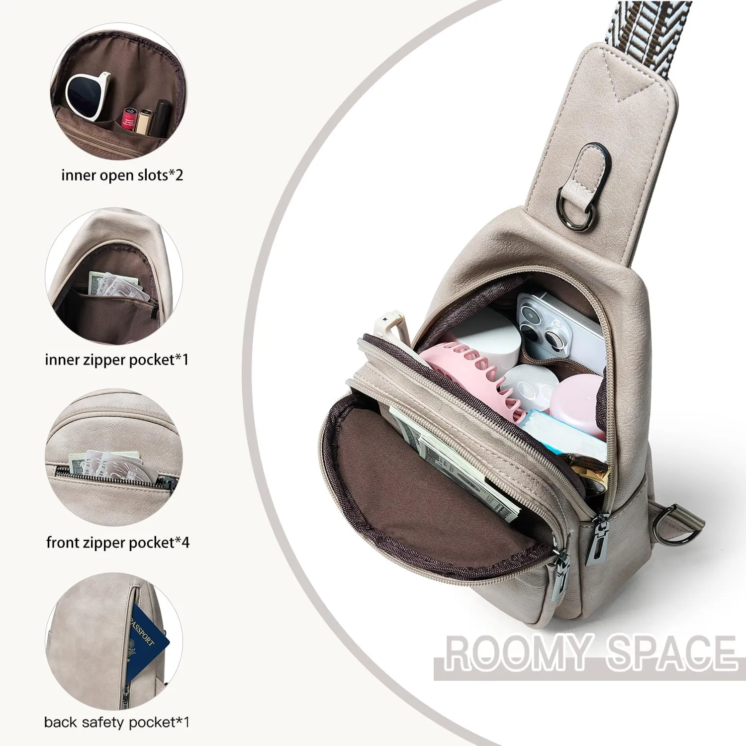 7L Sling Bag for Women Crossbody Bag Sling Purse Fanny Packs Vegan Leather Chest Bag Trendy Handbag Travel Anti Theft