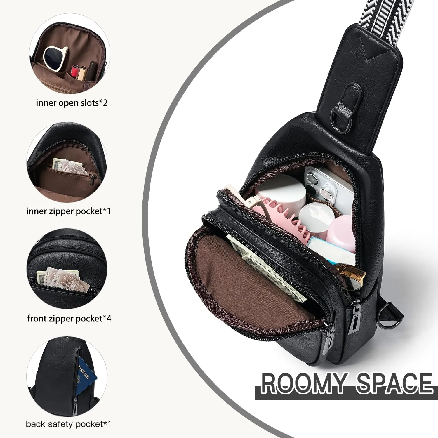 7L Sling Bag for Women Crossbody Bag Sling Purse Fanny Packs Vegan Leather Chest Bag Trendy Handbag Travel Anti Theft
