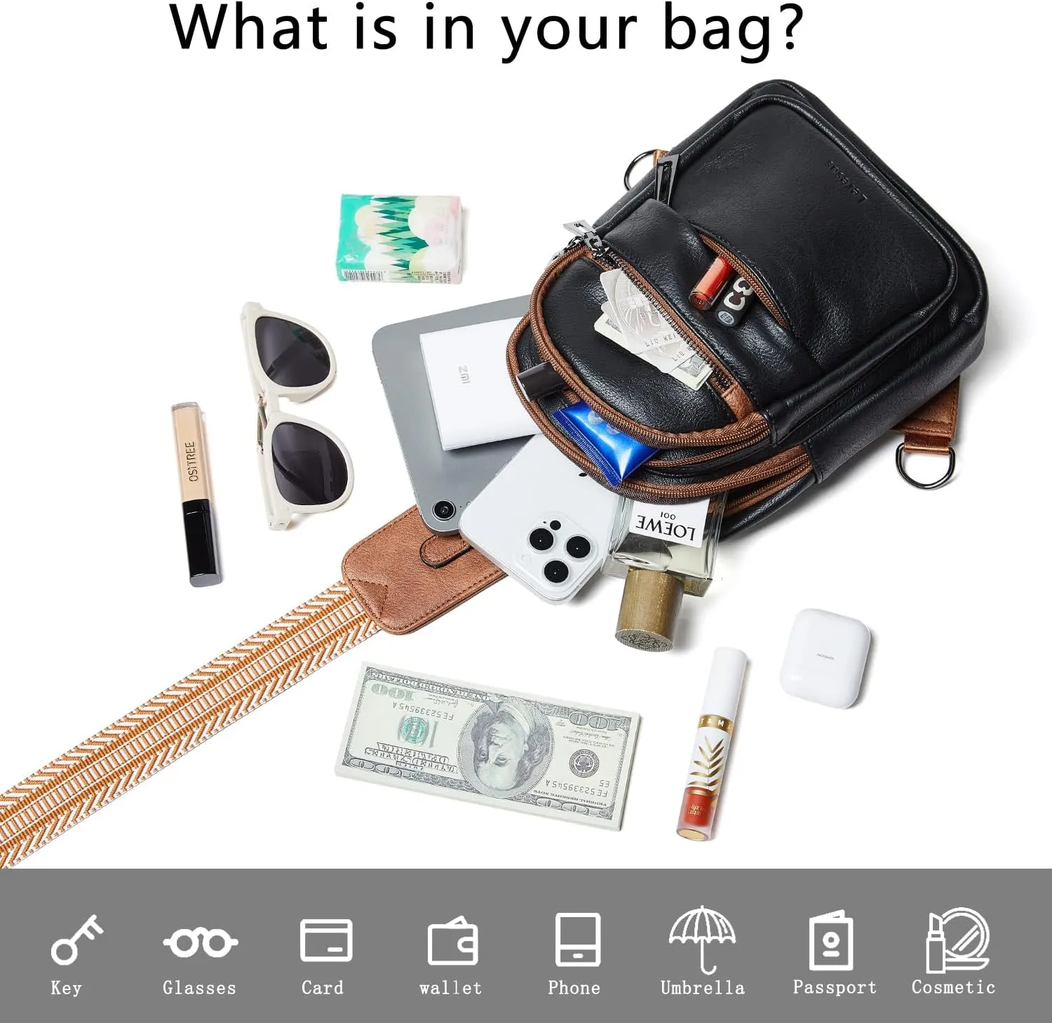 7L Sling Bag for Women Crossbody Bag Sling Purse Fanny Packs Vegan Leather Chest Bag Trendy Handbag Travel Anti Theft