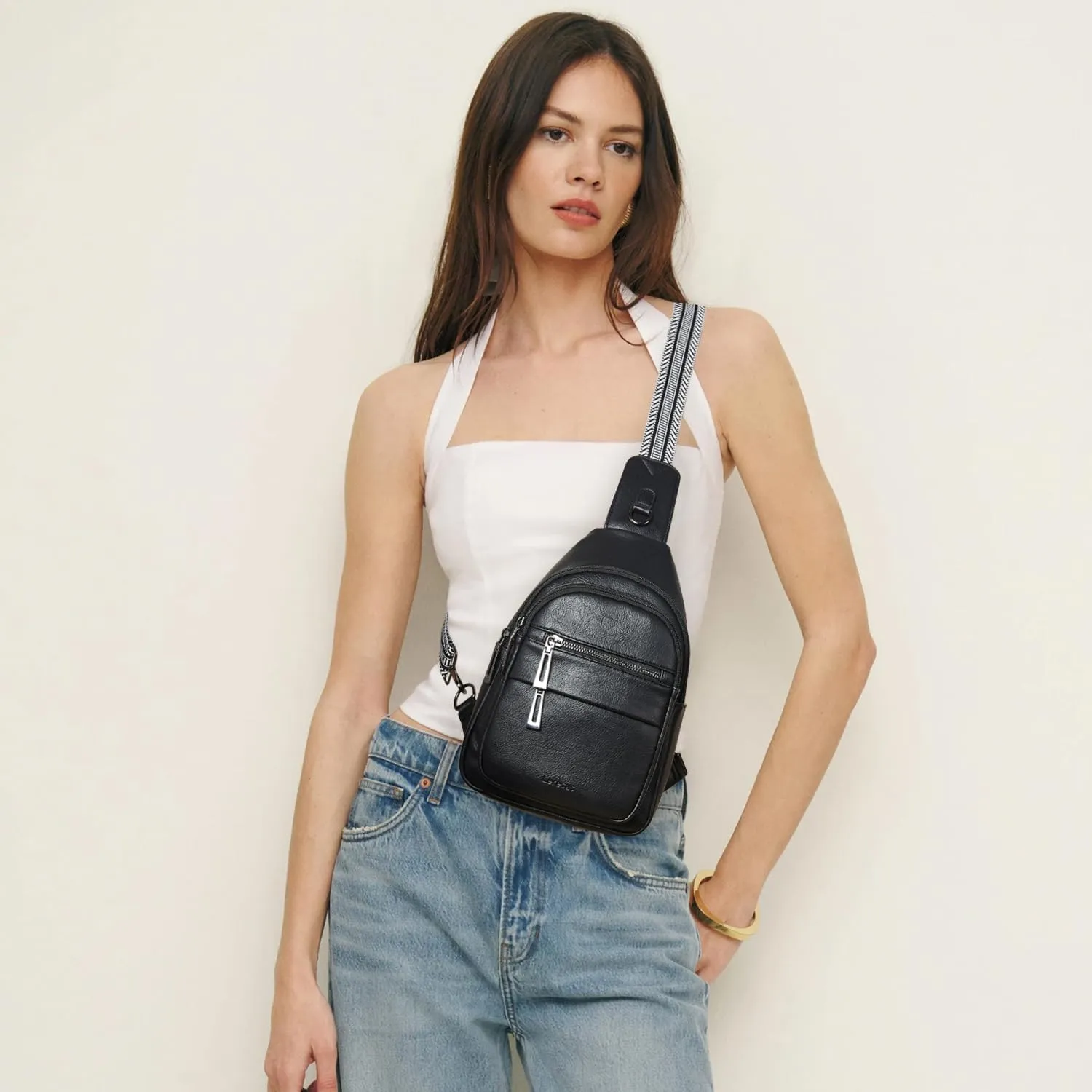 7L Sling Bag for Women Crossbody Bag Sling Purse Fanny Packs Vegan Leather Chest Bag Trendy Handbag Travel Anti Theft