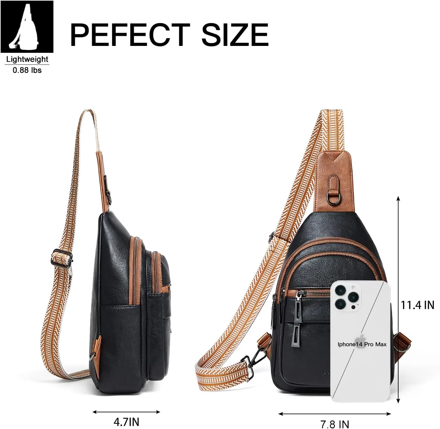 7L Sling Bag for Women Crossbody Bag Sling Purse Fanny Packs Vegan Leather Chest Bag Trendy Handbag Travel Anti Theft
