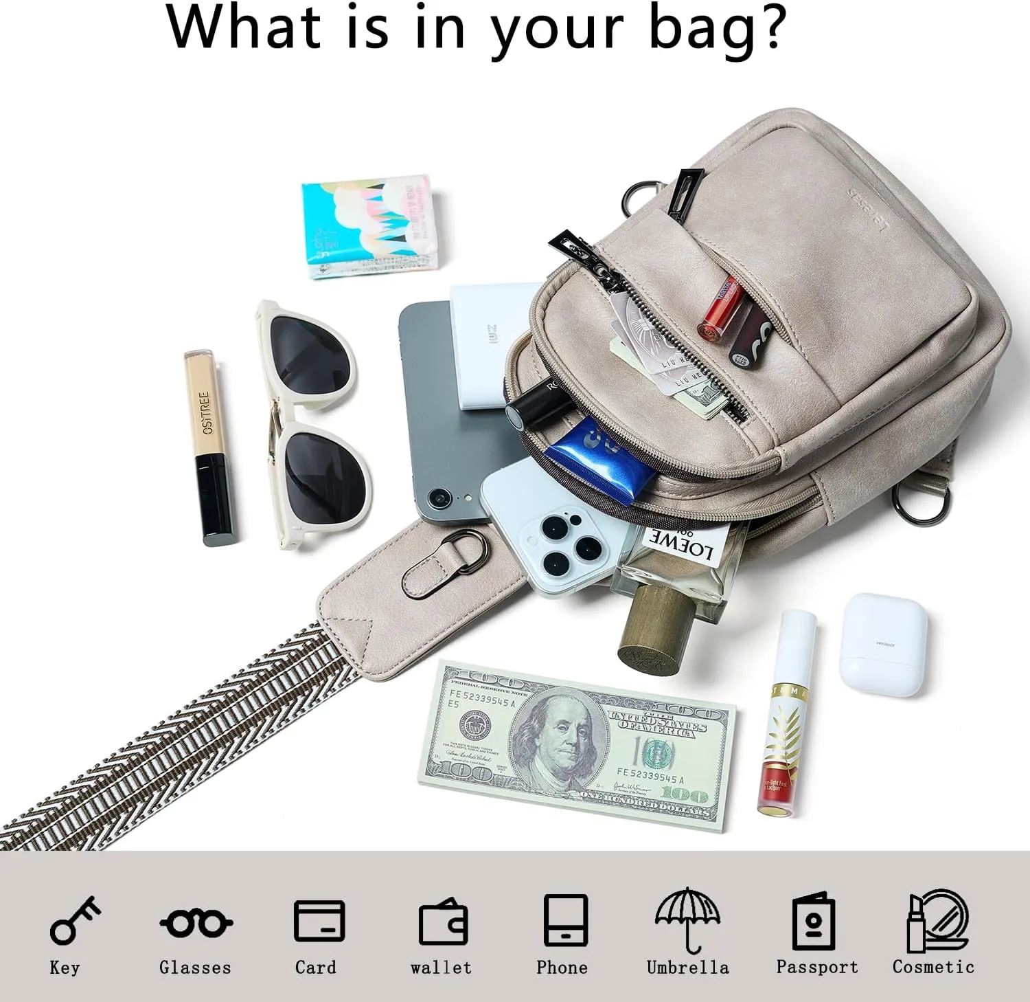 7L Sling Bag for Women Crossbody Bag Sling Purse Fanny Packs Vegan Leather Chest Bag Trendy Handbag Travel Anti Theft