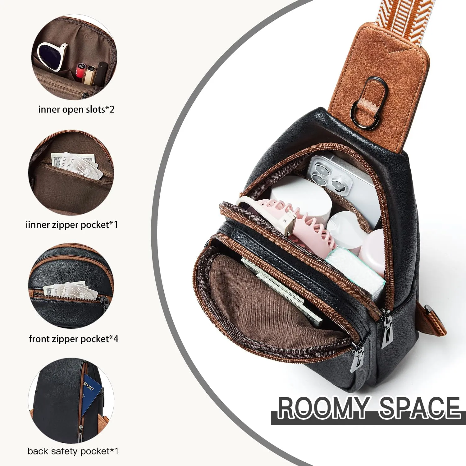 7L Sling Bag for Women Crossbody Bag Sling Purse Fanny Packs Vegan Leather Chest Bag Trendy Handbag Travel Anti Theft