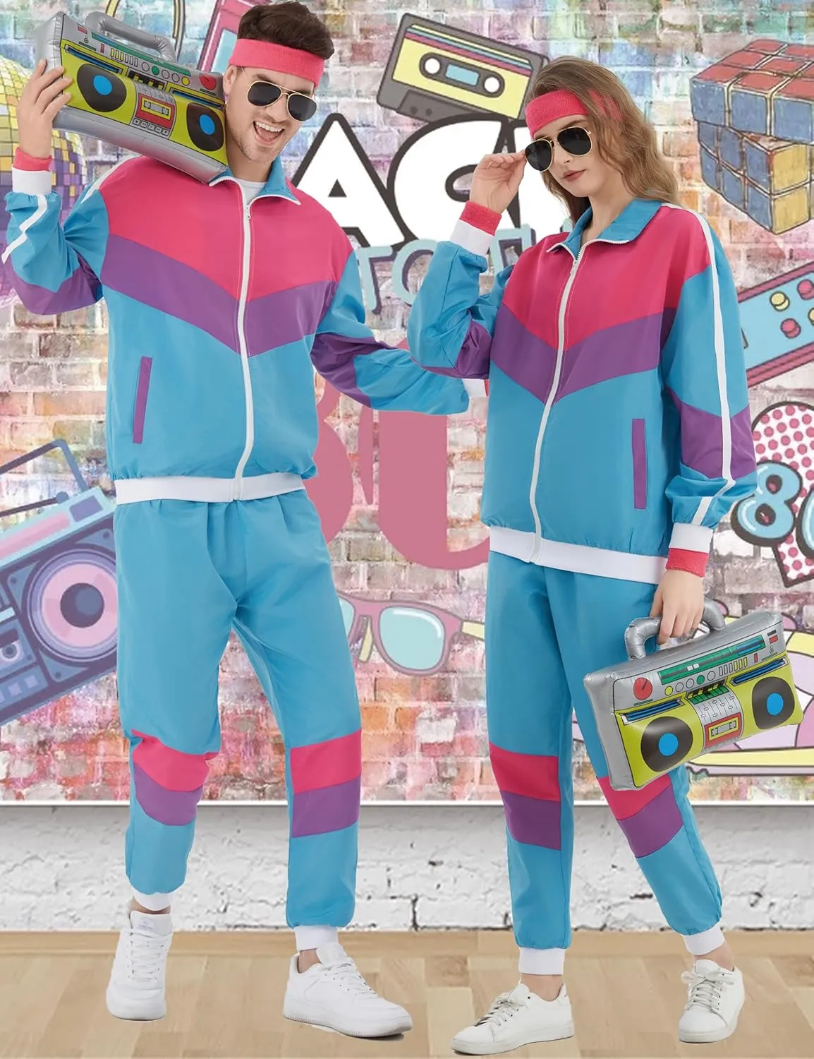 80s Tracksuit for Men Women 90s Windbreaker Retro Track Suit Costume 80s Outfit for Couples