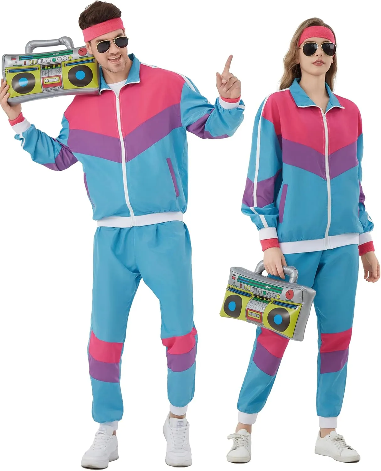 80s Tracksuit for Men Women 90s Windbreaker Retro Track Suit Costume 80s Outfit for Couples