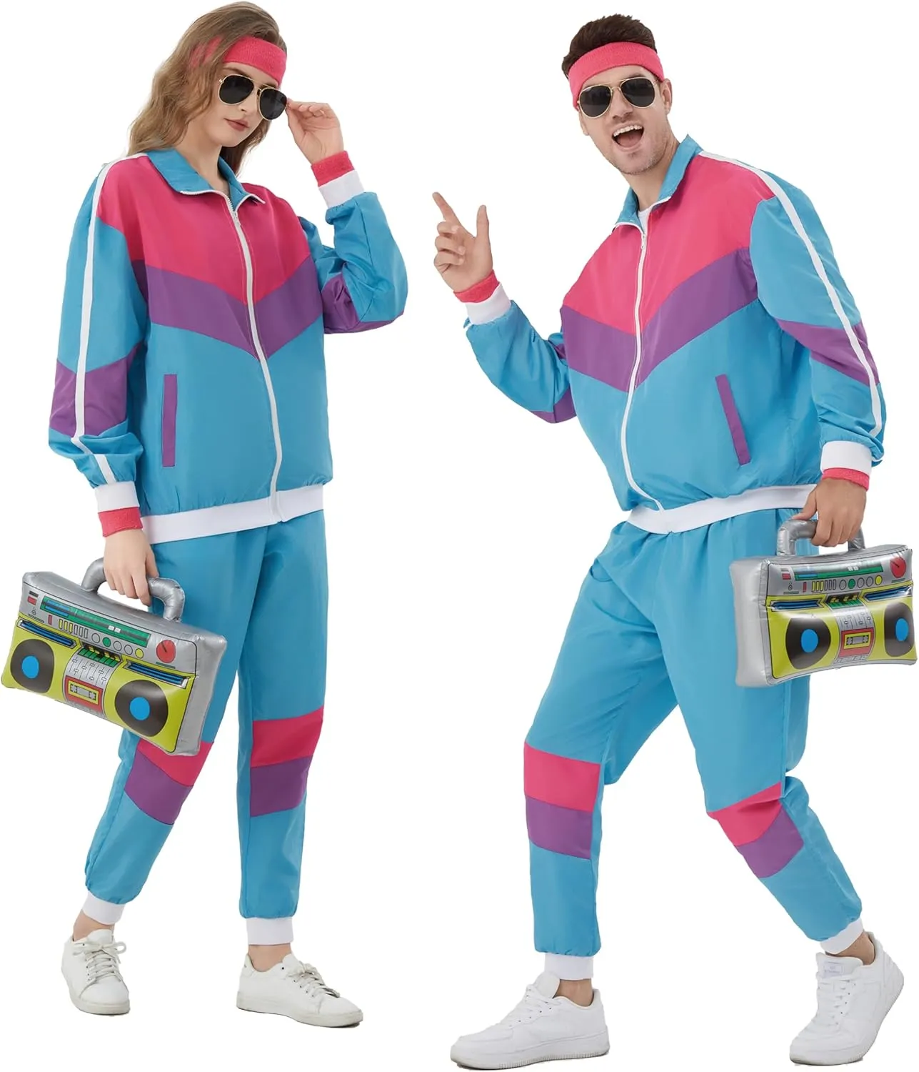80s Tracksuit for Men Women 90s Windbreaker Retro Track Suit Costume 80s Outfit for Couples