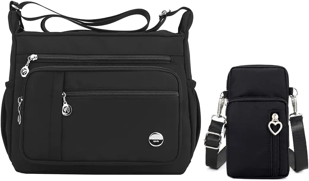 A bundling of cross-body shoulder bags and walking wristlet wallet sport armband purse for ladies(Black-Large)…