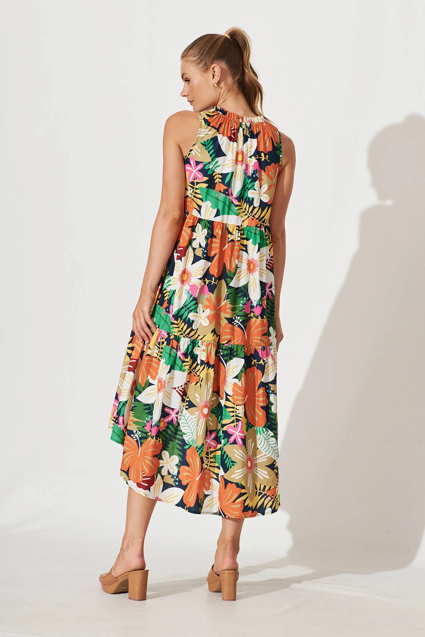 Abbotsford Midi Smock Dress In Multi Floral Cotton