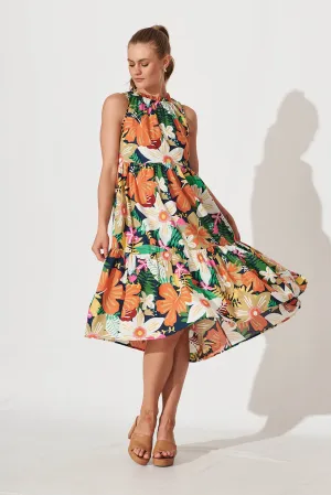 Abbotsford Midi Smock Dress In Multi Floral Cotton