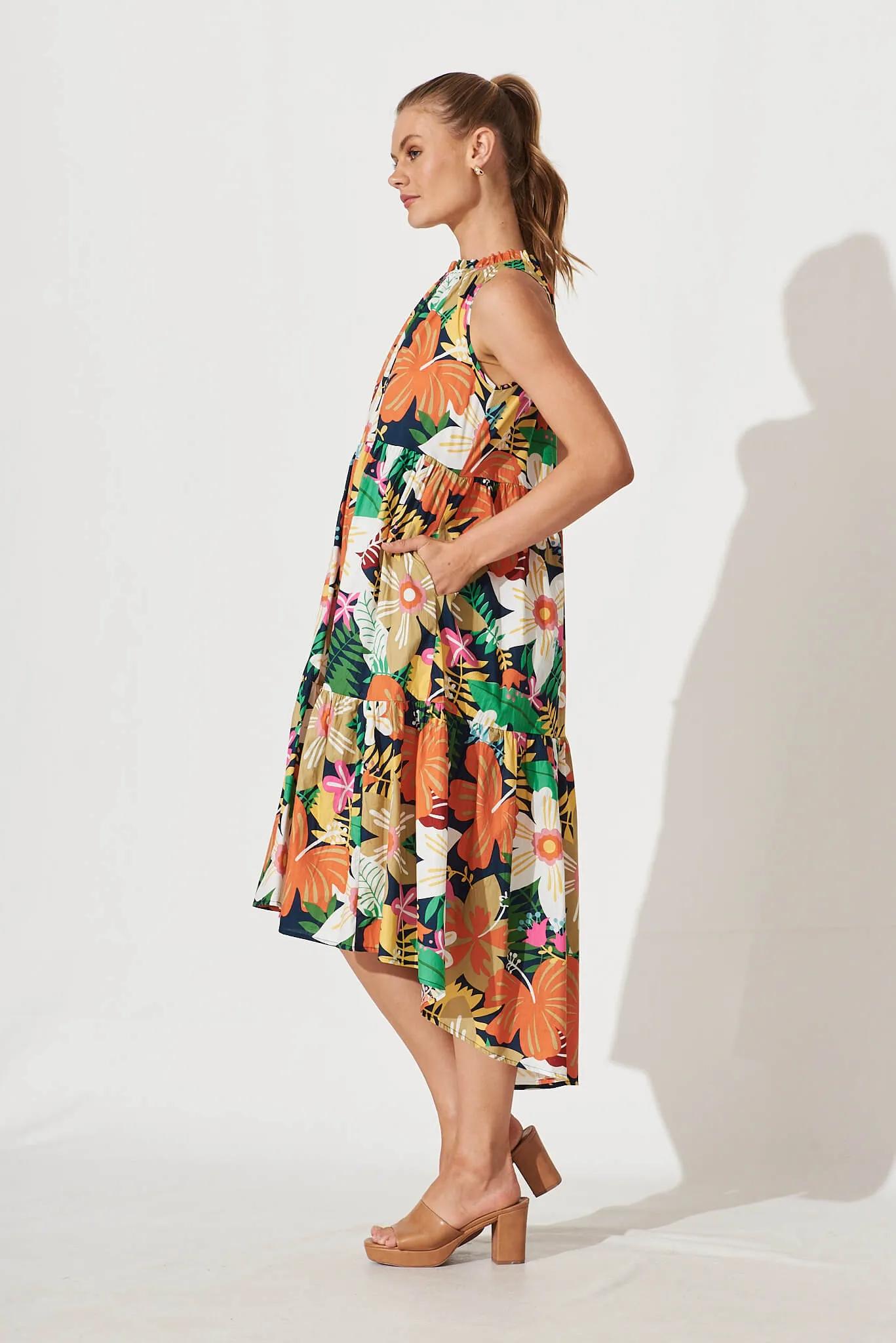Abbotsford Midi Smock Dress In Multi Floral Cotton