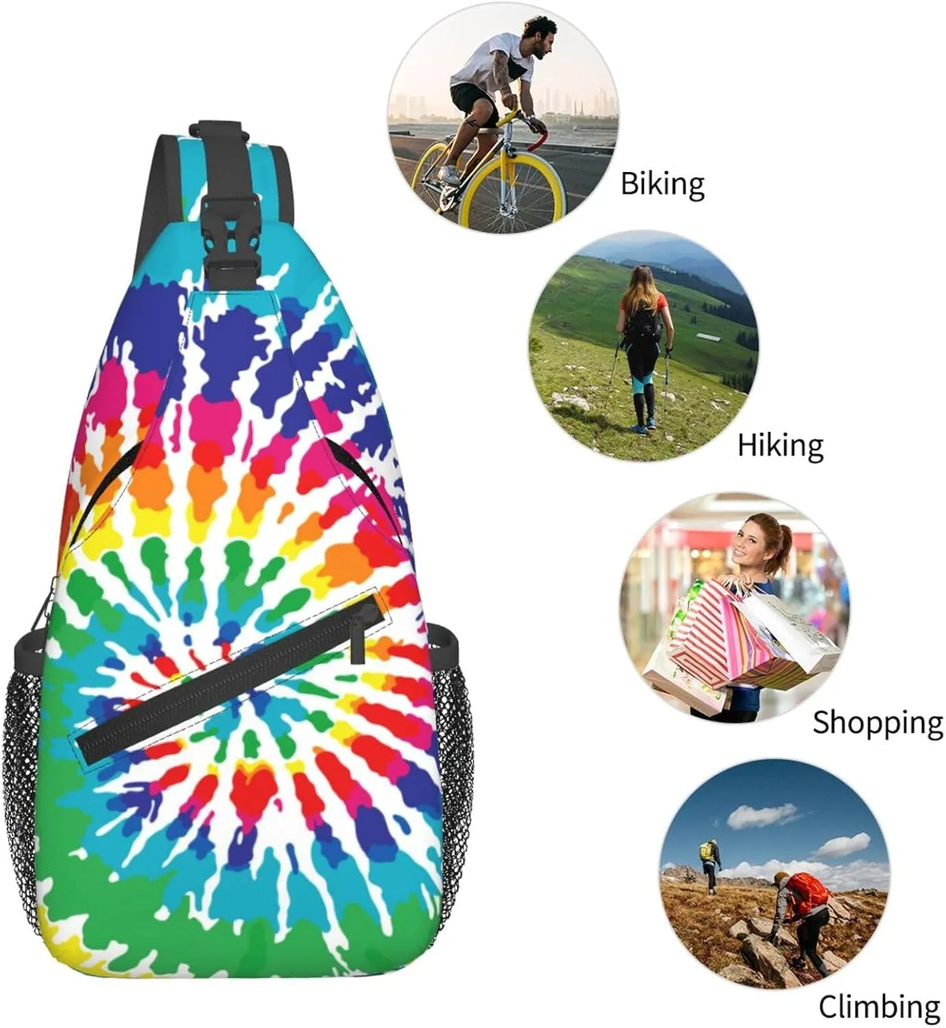 Abstract Rainbow Tie Dye Pattern Chest Bags Crossbody Sling Bag Shoulder Bag Travel Hiking Daypack For Men Women