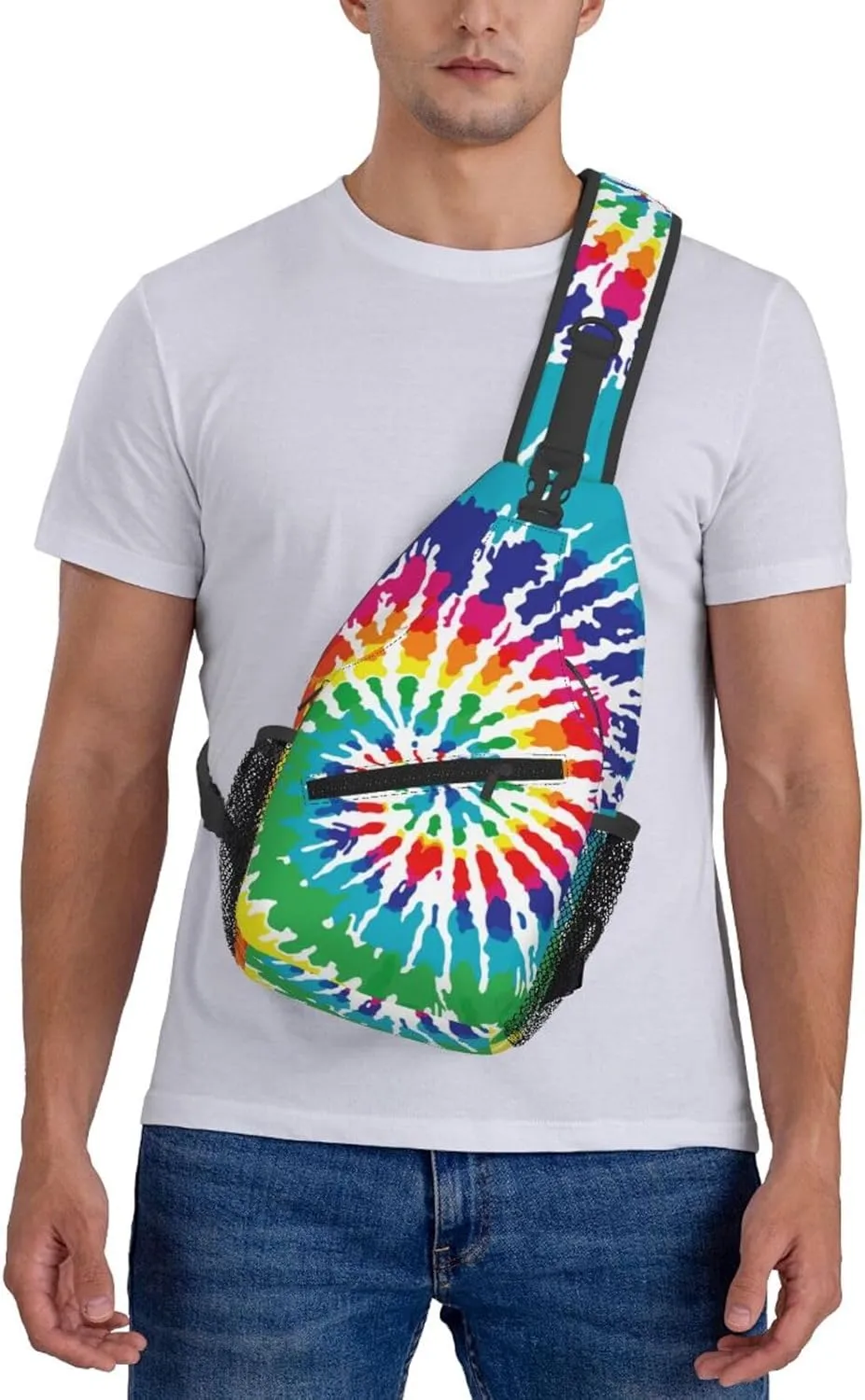 Abstract Rainbow Tie Dye Pattern Chest Bags Crossbody Sling Bag Shoulder Bag Travel Hiking Daypack For Men Women