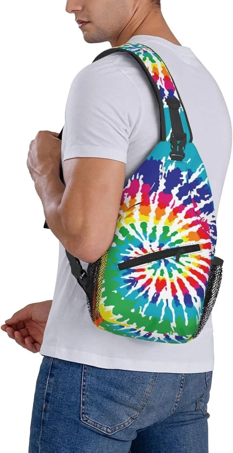 Abstract Rainbow Tie Dye Pattern Chest Bags Crossbody Sling Bag Shoulder Bag Travel Hiking Daypack For Men Women