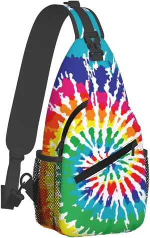 Abstract Rainbow Tie Dye Pattern Chest Bags Crossbody Sling Bag Shoulder Bag Travel Hiking Daypack For Men Women