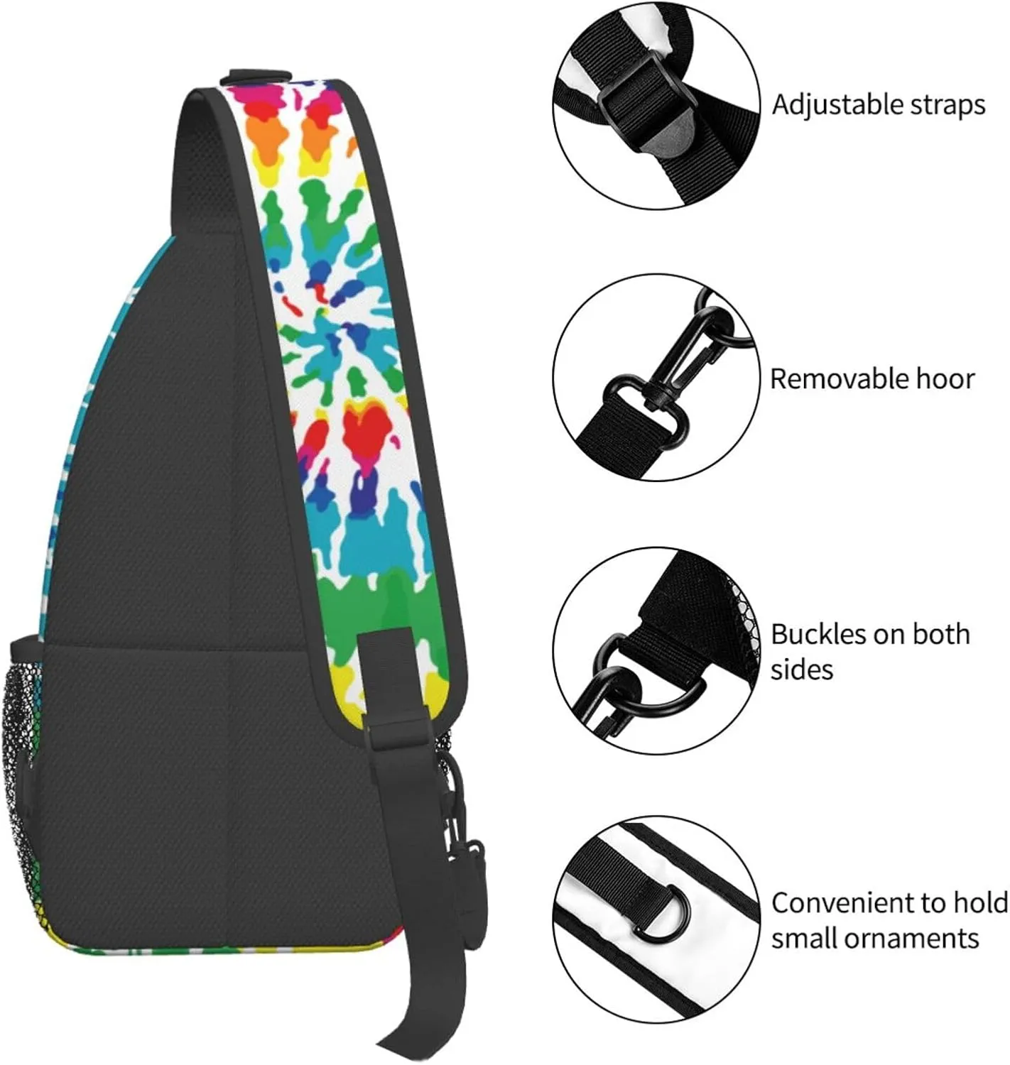 Abstract Rainbow Tie Dye Pattern Chest Bags Crossbody Sling Bag Shoulder Bag Travel Hiking Daypack For Men Women
