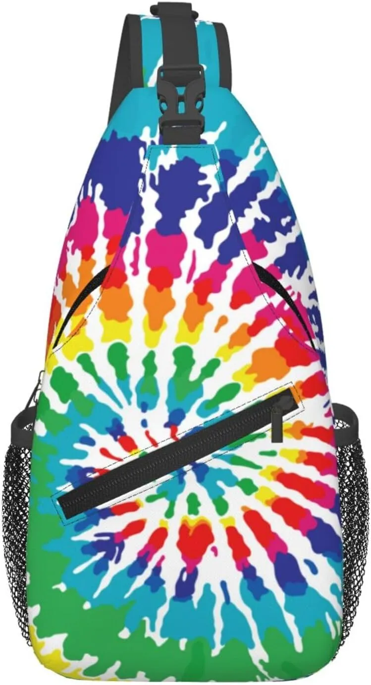 Abstract Rainbow Tie Dye Pattern Chest Bags Crossbody Sling Bag Shoulder Bag Travel Hiking Daypack For Men Women