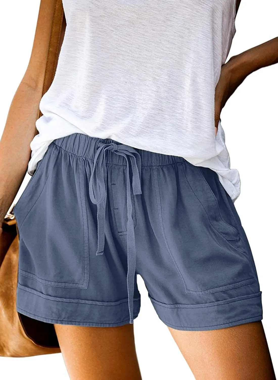 Acelitt Women Comfy Drawstring Casual Elastic Waist Pocketed Shorts,S-3XL
