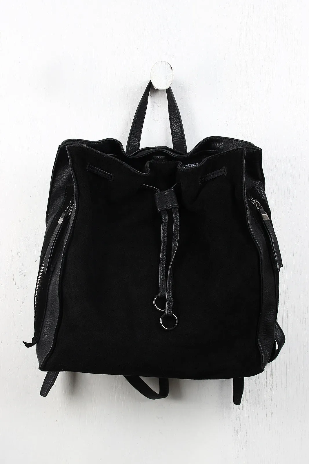 Adaptive And Leather Backpack Final call Boxy Suede Drawstring