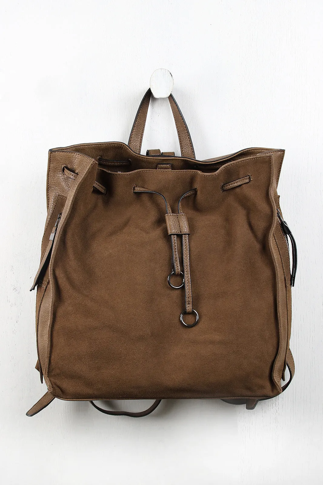 Adaptive And Leather Backpack Final call Boxy Suede Drawstring