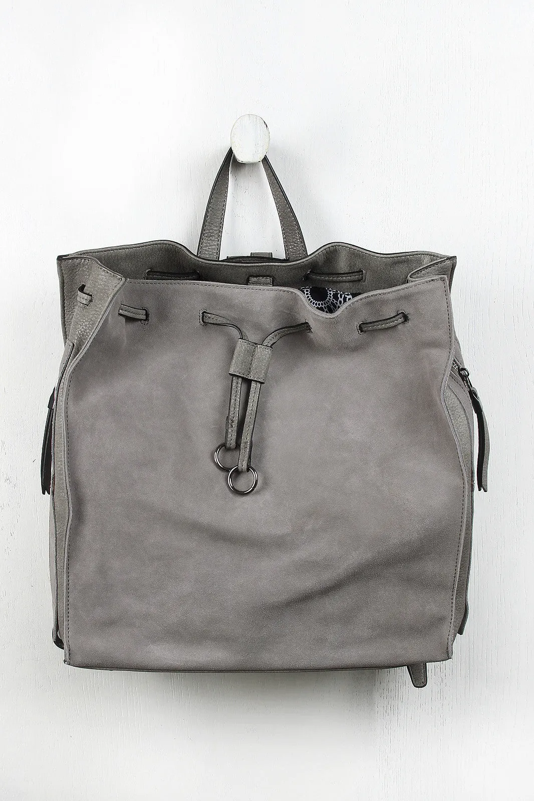 Adaptive And Leather Backpack Final call Boxy Suede Drawstring