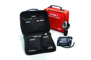 ADC Multikuf 740 5-Cuff EMT Kit with 804 Portable Palm Aneroid Sphygmomanometer, Child, Small Adult, Adult, Large Adult and Thigh Blood Pressure Cuffs (13-66 cm), Black Nylon Zipper Storage Case, Multi-color