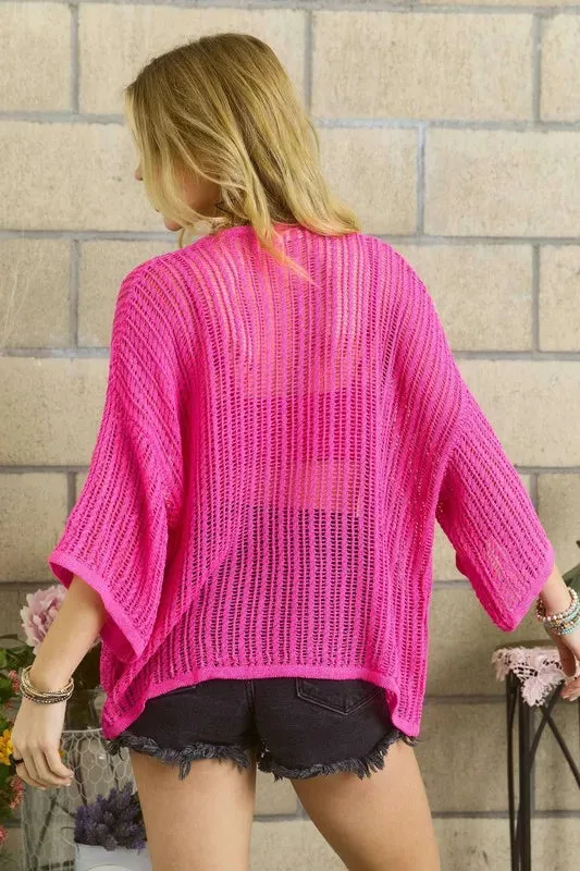 ADORA Fishnet Knit 3/4 Sleeve Cardigan