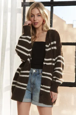 ADORA Horizontal Stripes Hoodie Cardigan