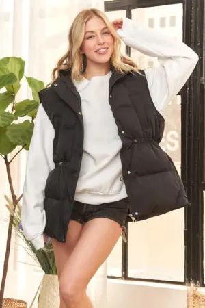 ADORA Waist Drawstring Detail Puffy Hoodie Vest