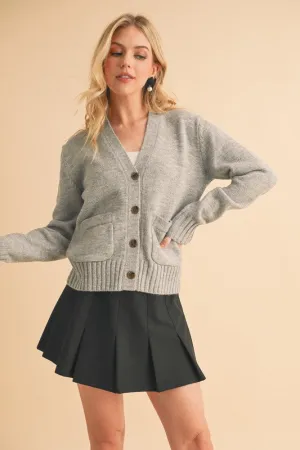 Aemi   Co Ribbed Hem Button Down V-Neck Cardigan