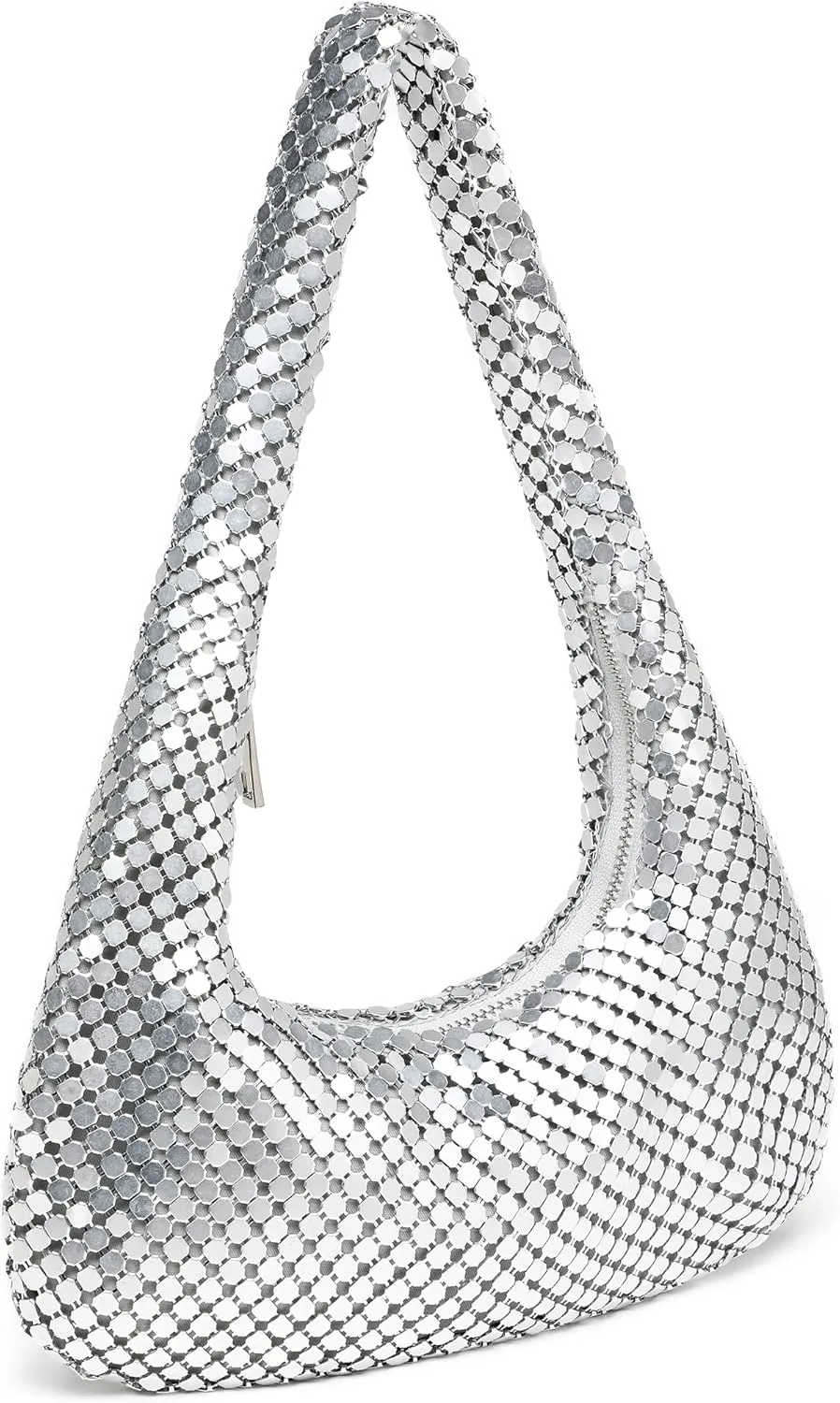 Afashor Womens Metallic Evening Bag Cute Hobo Handbag Fashion Shiny Moon-shaped Shoulder Purse