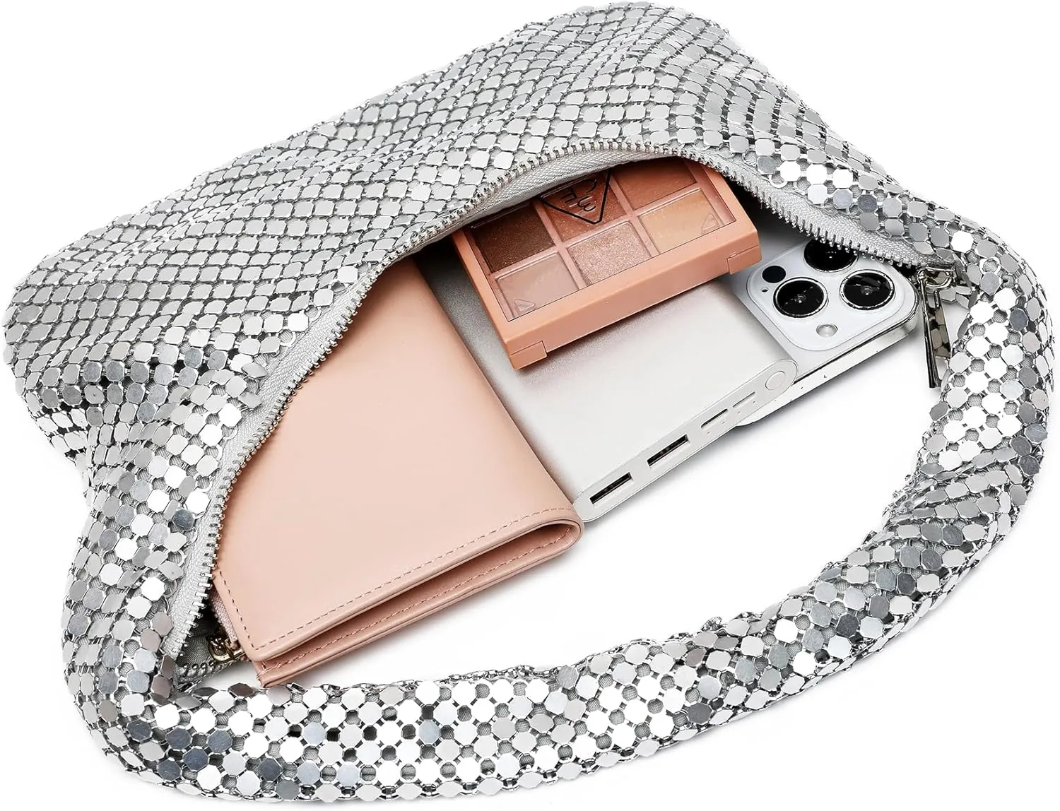 Afashor Womens Metallic Evening Bag Cute Hobo Handbag Fashion Shiny Moon-shaped Shoulder Purse