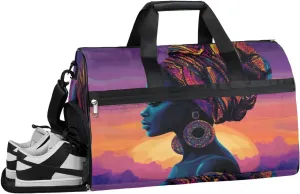 African American Sport Gym Bag for Women with Shoes Compartment & Wet Pocket, Travel Duffel Bag Sport Gym Tote Bags Swimming Yoga Ballet Weekend Overnight Bag Carry on Bag for Airplane(Color 1)