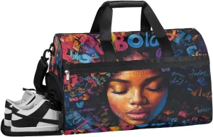 African American Sport Gym Bag for Women with Shoes Compartment & Wet Pocket, Travel Duffel Bag Sport Gym Tote Bags Swimming Yoga Ballet Weekend Overnight Bag Carry on Bag for Airplane(Color 26)