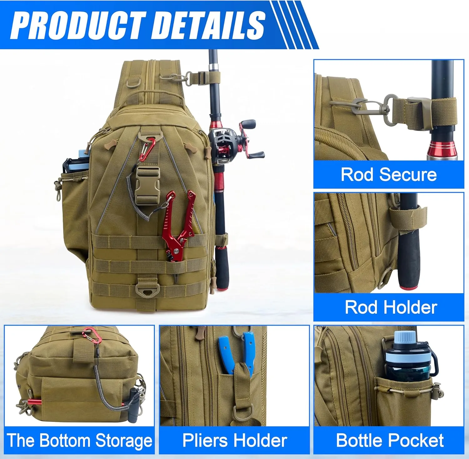 AGOOL Fishing Tackle Backpack with Rod & Gear Holder Fishing Tackle Bag Lightweight Waterproof Outdoor Fishing Shoulder Storage Bag for Fishing Hiking Hunting Fishing Gift for Men (Large)