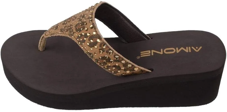 AIMONE-Muriel Women Wedge Heel Flip Flops Comfy Platform Rhinestone Beach Sandals