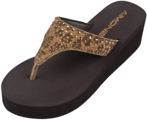 AIMONE-Muriel Women Wedge Heel Flip Flops Comfy Platform Rhinestone Beach Sandals