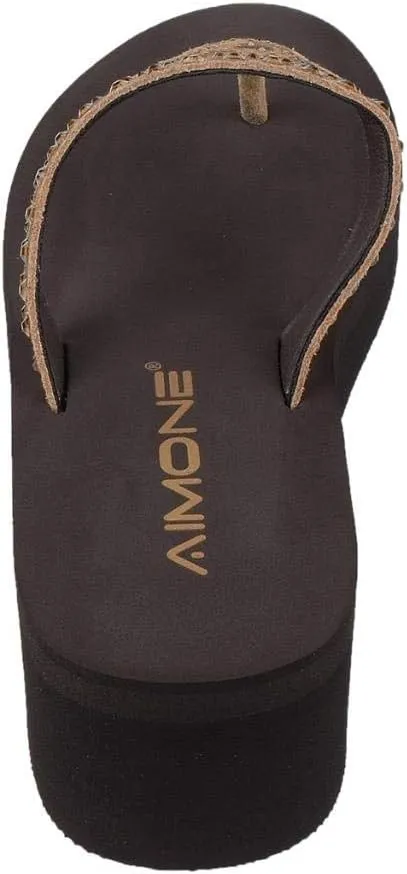 AIMONE-Muriel Women Wedge Heel Flip Flops Comfy Platform Rhinestone Beach Sandals