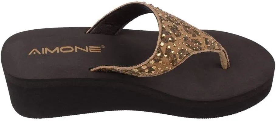 AIMONE-Muriel Women Wedge Heel Flip Flops Comfy Platform Rhinestone Beach Sandals