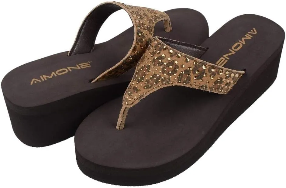 AIMONE-Muriel Women Wedge Heel Flip Flops Comfy Platform Rhinestone Beach Sandals