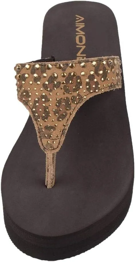 AIMONE-Muriel Women Wedge Heel Flip Flops Comfy Platform Rhinestone Beach Sandals