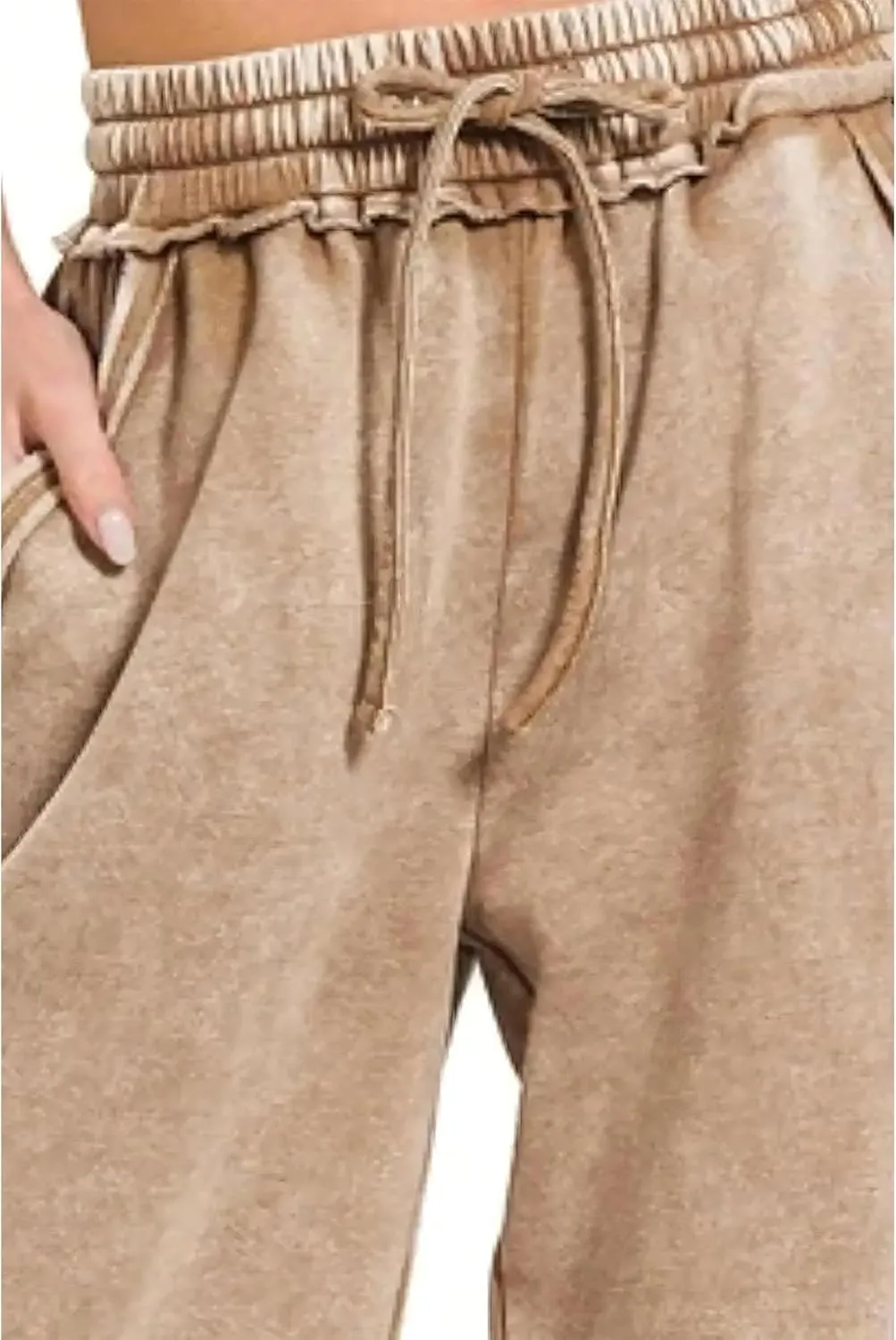 Ainangua Women Acid Wash Palazzo Sweatpants Casual High Waist Drawstring Wide Leg Pants Baggy Fleece Trousers with Pockets