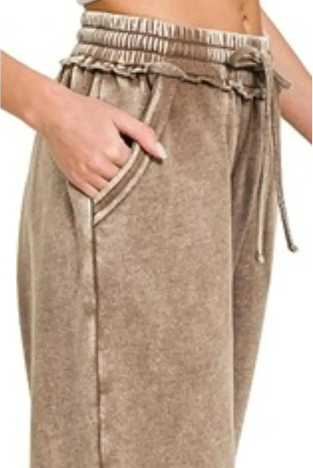 Ainangua Women Acid Wash Palazzo Sweatpants Casual High Waist Drawstring Wide Leg Pants Baggy Fleece Trousers with Pockets