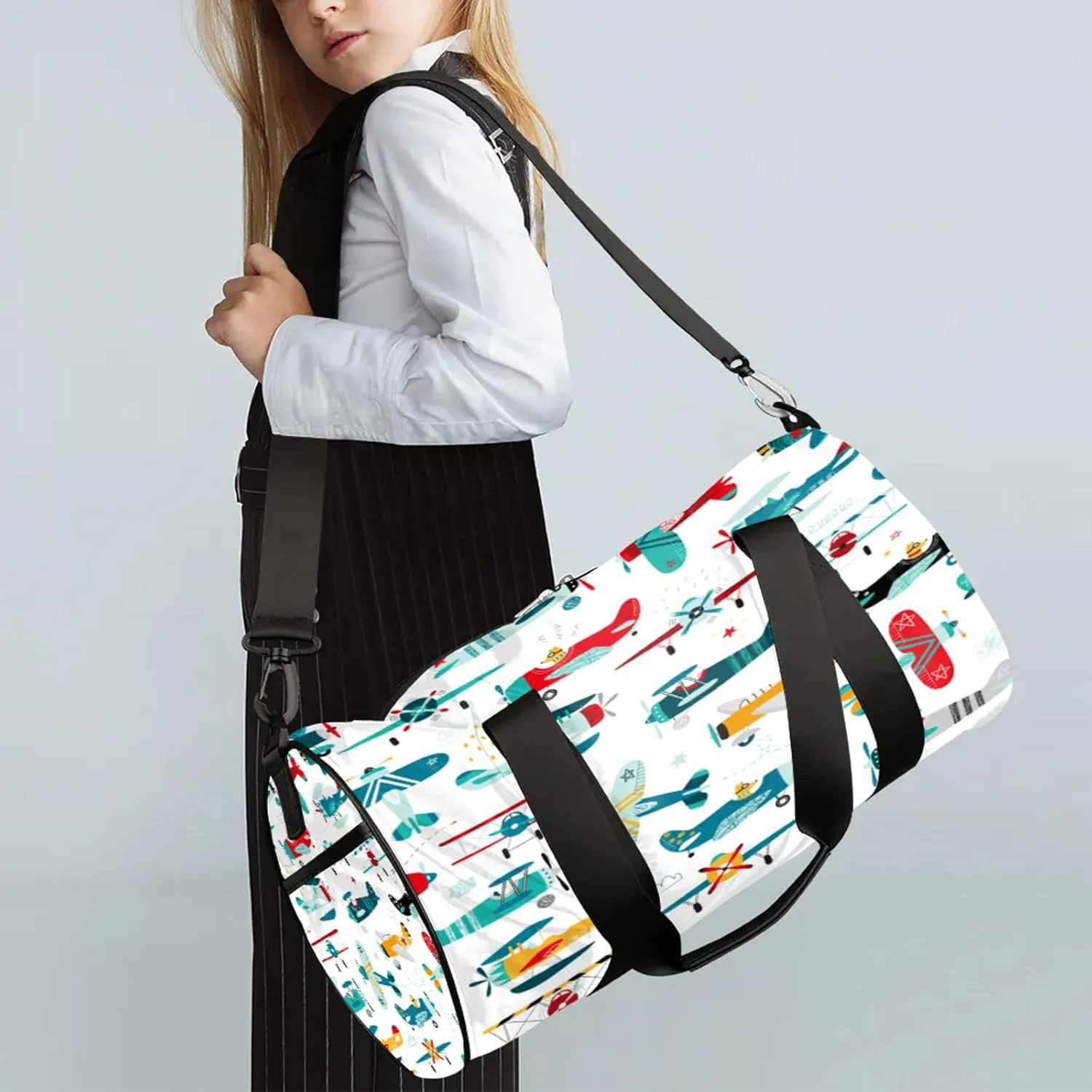 Airplane Print Sports Gym Bag for Men Women Lightweight Travel Duffle Bag with Shoulder Strap Waterproof Carry On Weekender Overnight Bag for Travel Sports Gym