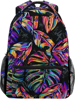 ALAZA Colorful Tropical Monstera & Palm Leaves Stylish Large Backpack Personalized Laptop iPad Tablet Travel School Bag with Multiple Pockets for Men Women College