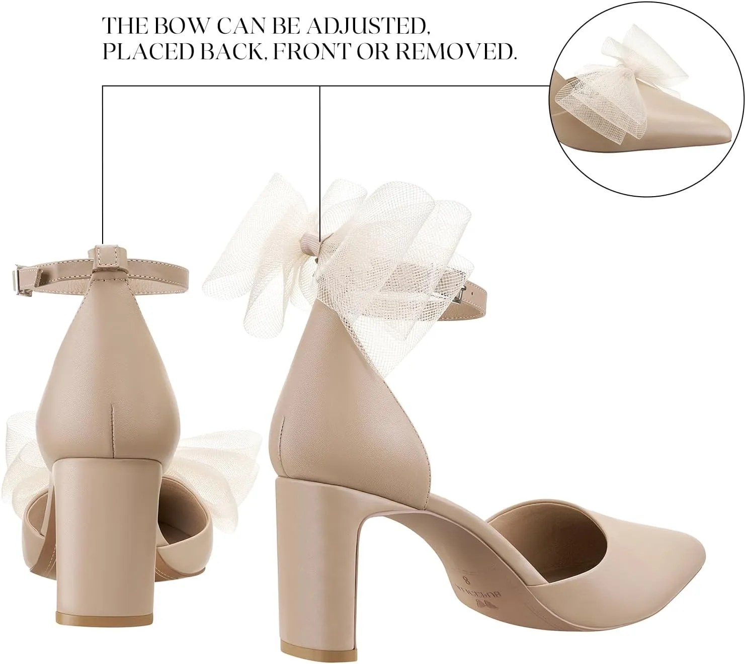 ALICEPUB Women's Detachable Bow Heels Closed Toe 3 Inch Heels Comfortable Work Dress Prom Wedding Pumps